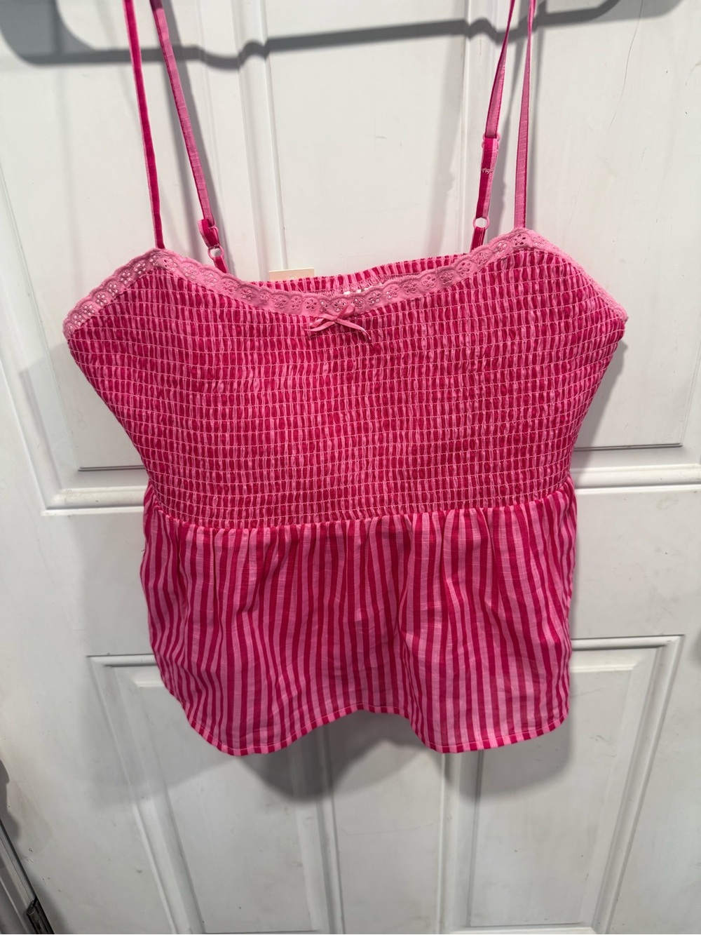 No Boundaries Hot Pink Smocked Cami with Striped Peplum